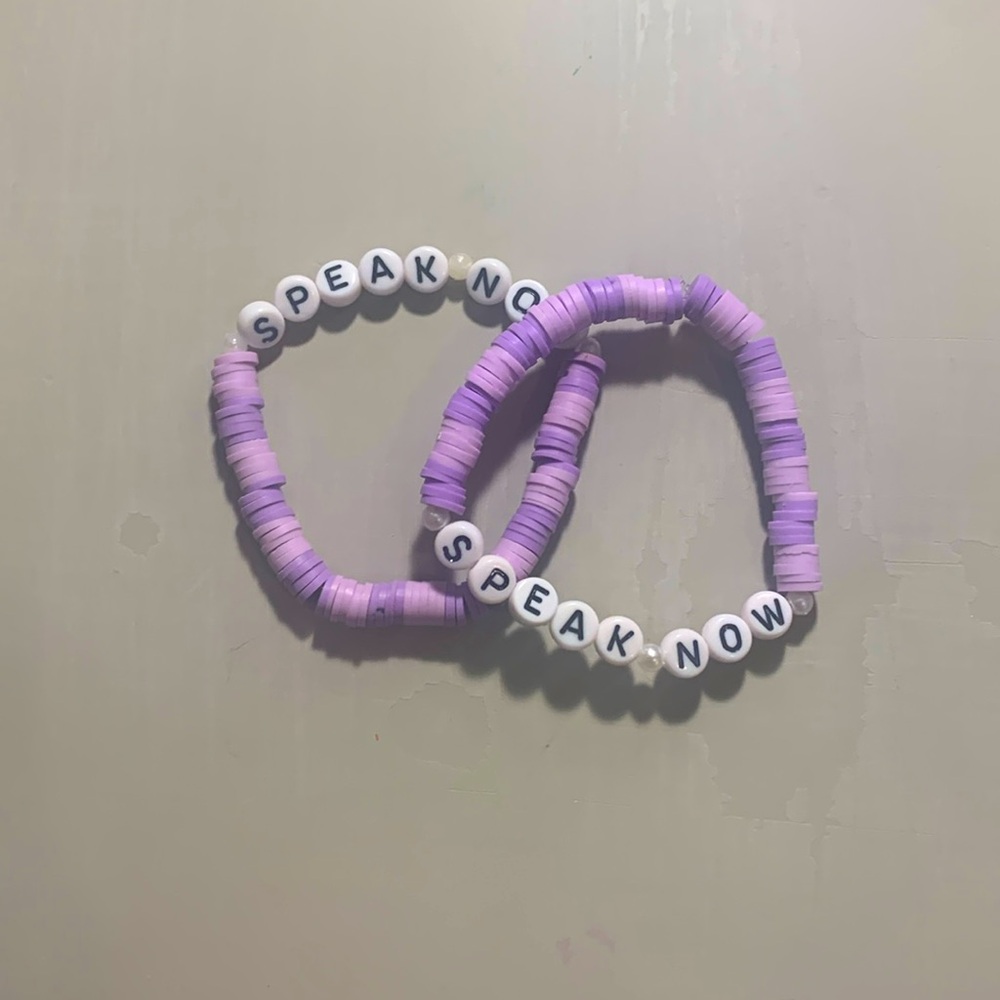 Two Bestie combo Taylor Swift themed speak now purple bracelets.